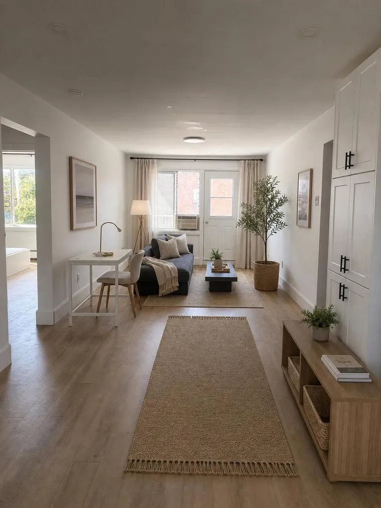 Bright furnished living room in an IBB home