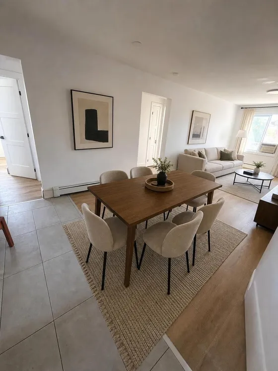 Dining room and living room of a home in Quebec City